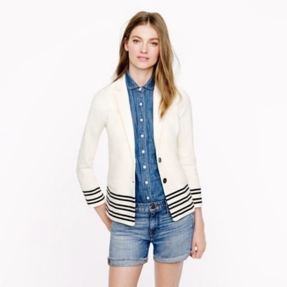 J. Crew Maritime Blazer Placed Stripe Cream Black XS - Picture 1 of 7